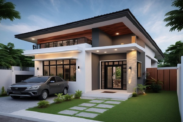 Garden Integrated Simple House Front Elevation Design