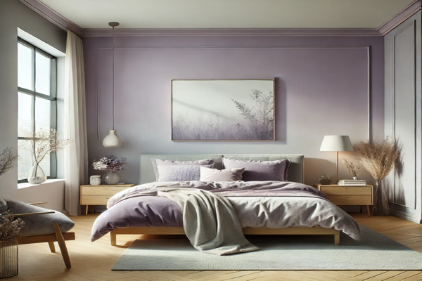 Lavender and Soft Gray colours in bedroom
