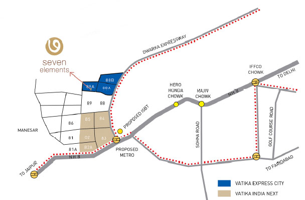 Vatika Seven Elements Location Map Image