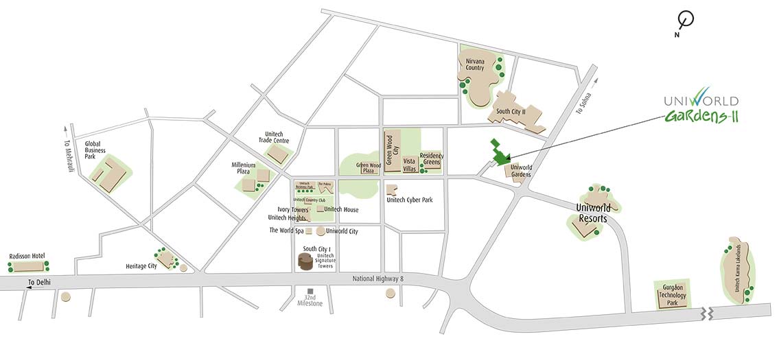 Unitech Uniworld Gardens 2 Location Map Image