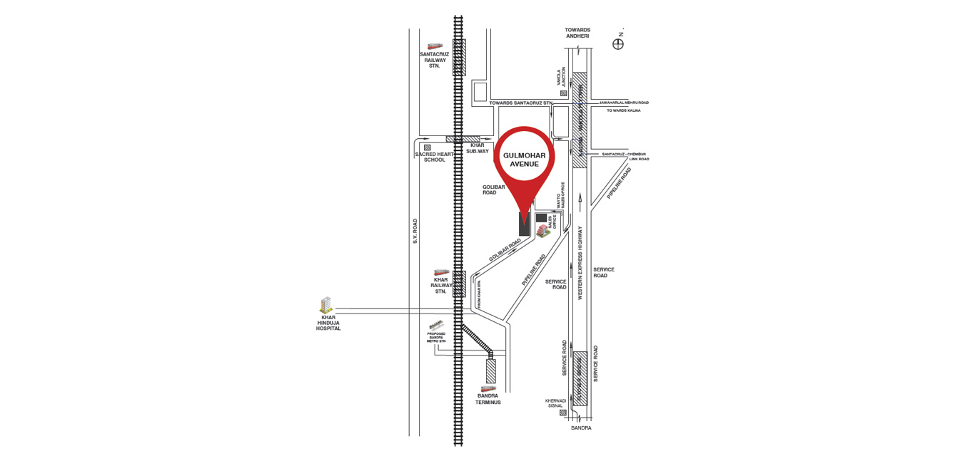 Bandra North - Gulmohar Avenue Location Map Image