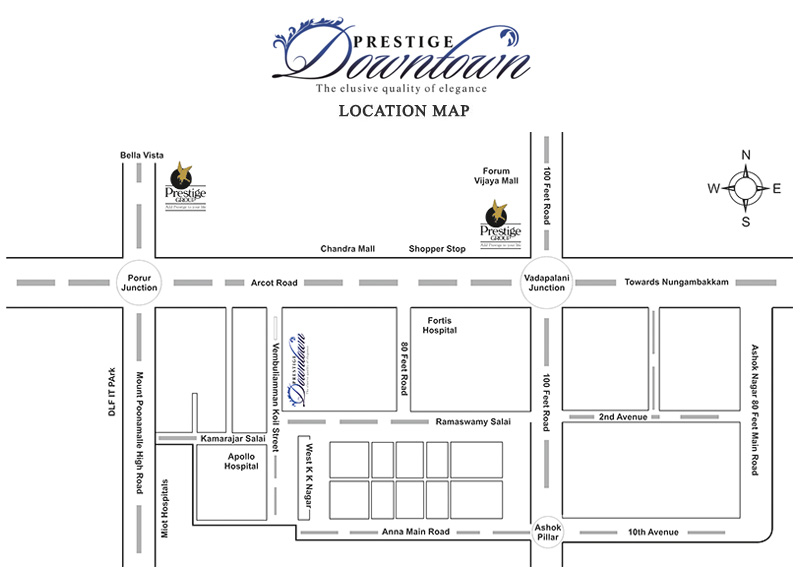 Prestige Down Town Location Map Image